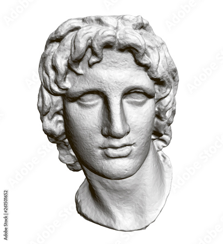 Sculpture of the head of Alexander of Macedon. 3D. Polygonal sculpture head. Vector illustration