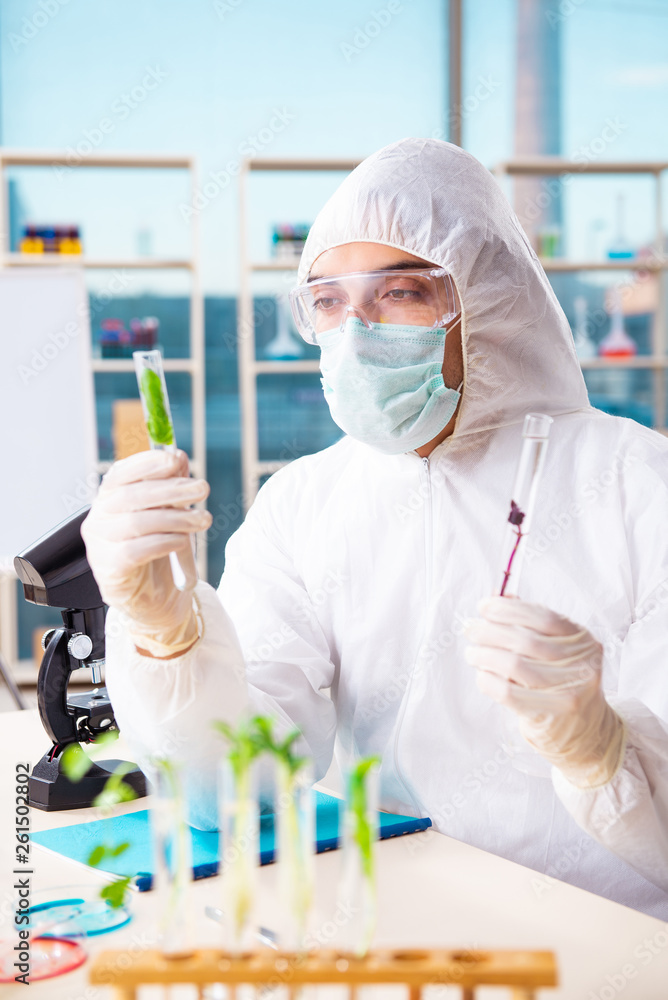 Male biotechnology scientist chemist working in the lab Male biotechnology scientist chemist working in the lab