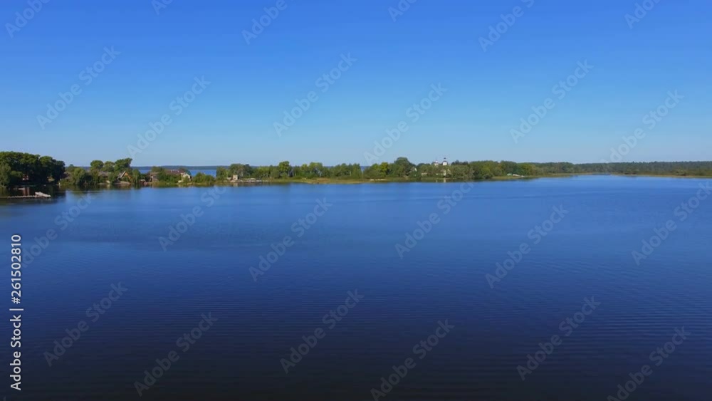 Aerial Panorama Of Water Surface And Strand In Town On Lake Seliger, Russia Aerial Panorama Of Water Surface And Strand In Town On Lake Seliger, Russia