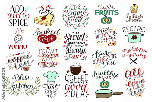 19 hand-lettering quotes about food, coffee, tea, kitchen