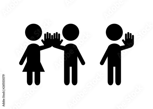 Figures give high five vector. Black silhouette of man and woman. Stylized figures of people. People icon set vector