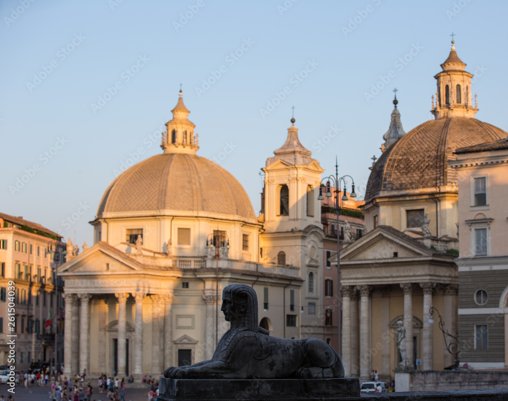 Piazza del Popolo in Rome Italy at sunset time