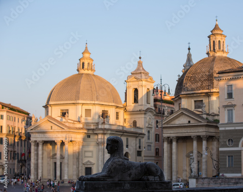 Piazza del Popolo in Rome Italy at sunset time