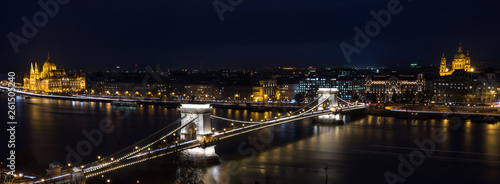 Aerial view of Budapest city scene at night time