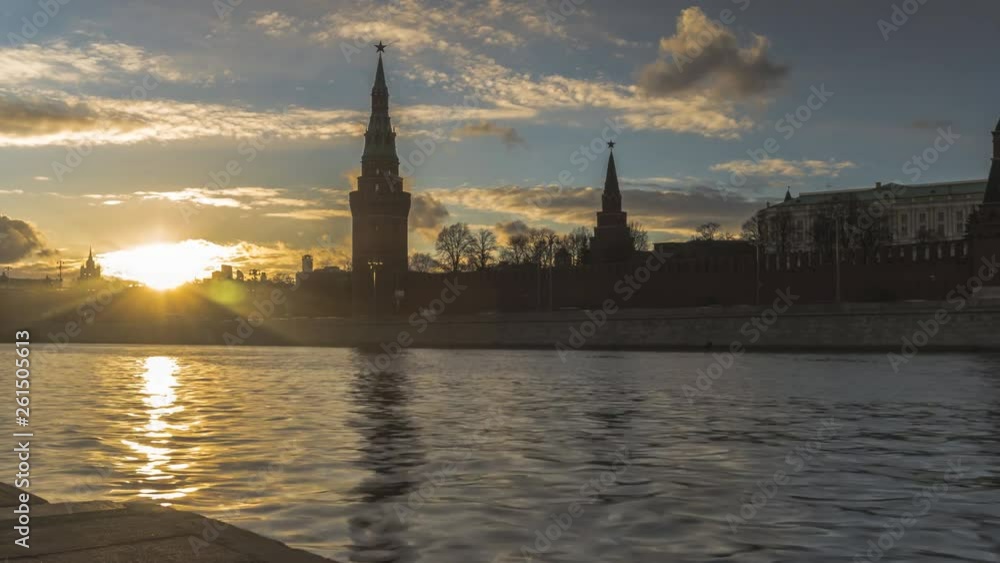 panoramic view of Moscow river at sunset time lapse, hyper lapse, dolly shot panoramic view of Moscow river at sunset time lapse, hyper lapse, dolly shot