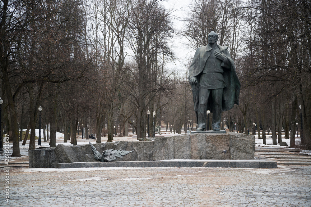 Yanka Kupala Monument in the park near Svislac river in Minsk, Belarus