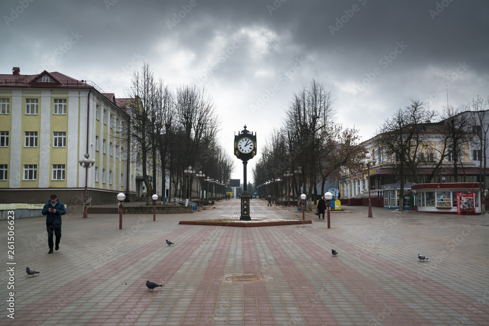 Empty pedestrian zone of Molodechno, Belarus