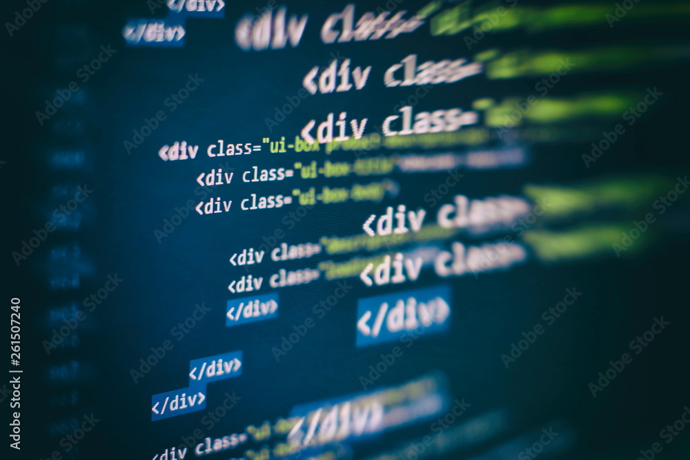 CSS, JavaScript and HTML usage. Monitor closeup of function source code ...