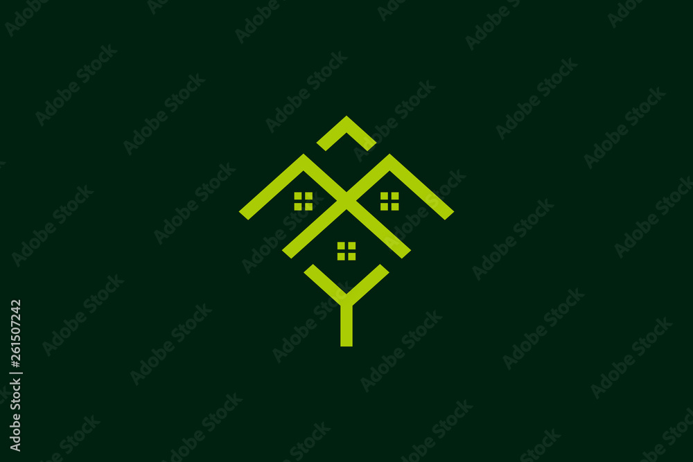 Obraz premium Home Leaf Logo, Nature House that have a simple and strong appearance or Home Nature, Tree House with shades of green for various Icons, Vectors, Favicons, Logo.