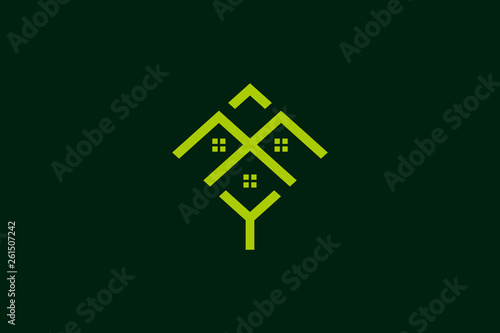 Home Leaf Logo, Nature House that have a simple and strong appearance or Home Nature, Tree House with shades of green for various Icons, Vectors, Favicons, Logo.