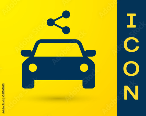 Blue Car sharing icon isolated on yellow background. Carsharing sign. Transport renting service concept. Vector Illustration