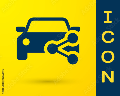 Blue Car sharing icon isolated on yellow background. Carsharing sign. Transport renting service concept. Vector Illustration