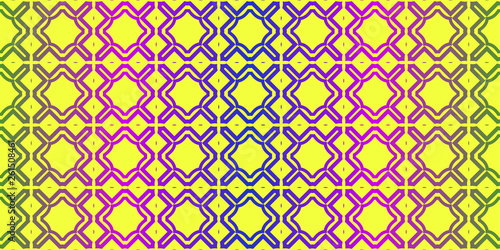 Vector Illustration. Pattern With Traditional Geometric Ornament, Decorative Border. Design For Print Fabric. Yellow purple color