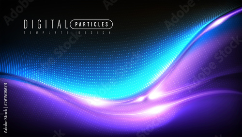 The background template of curvy particle movement in vector. It is suitable for being as a template, landing page in science or technology related theme.
