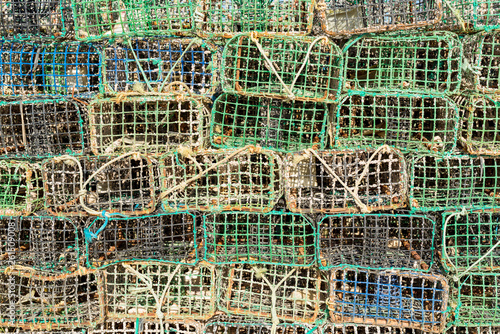 Stack of commercial prawn creels in the fishing port of Lagos