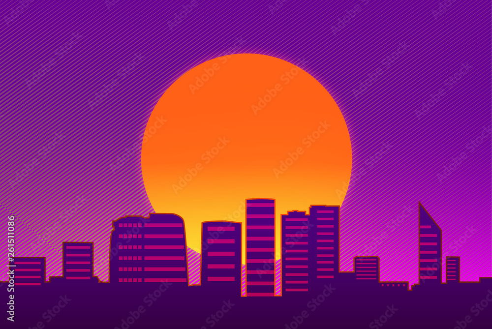 retrowave sunset city
