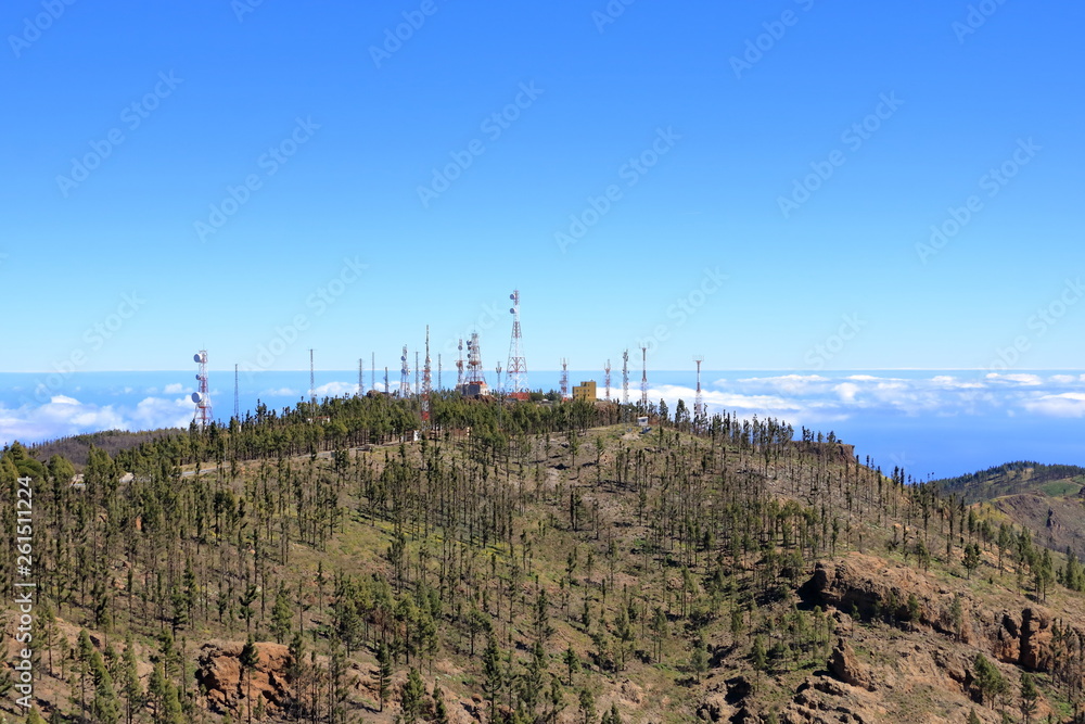 Telecom towers in ambience of pico de la nieves mountains in Gran Canaria Spain