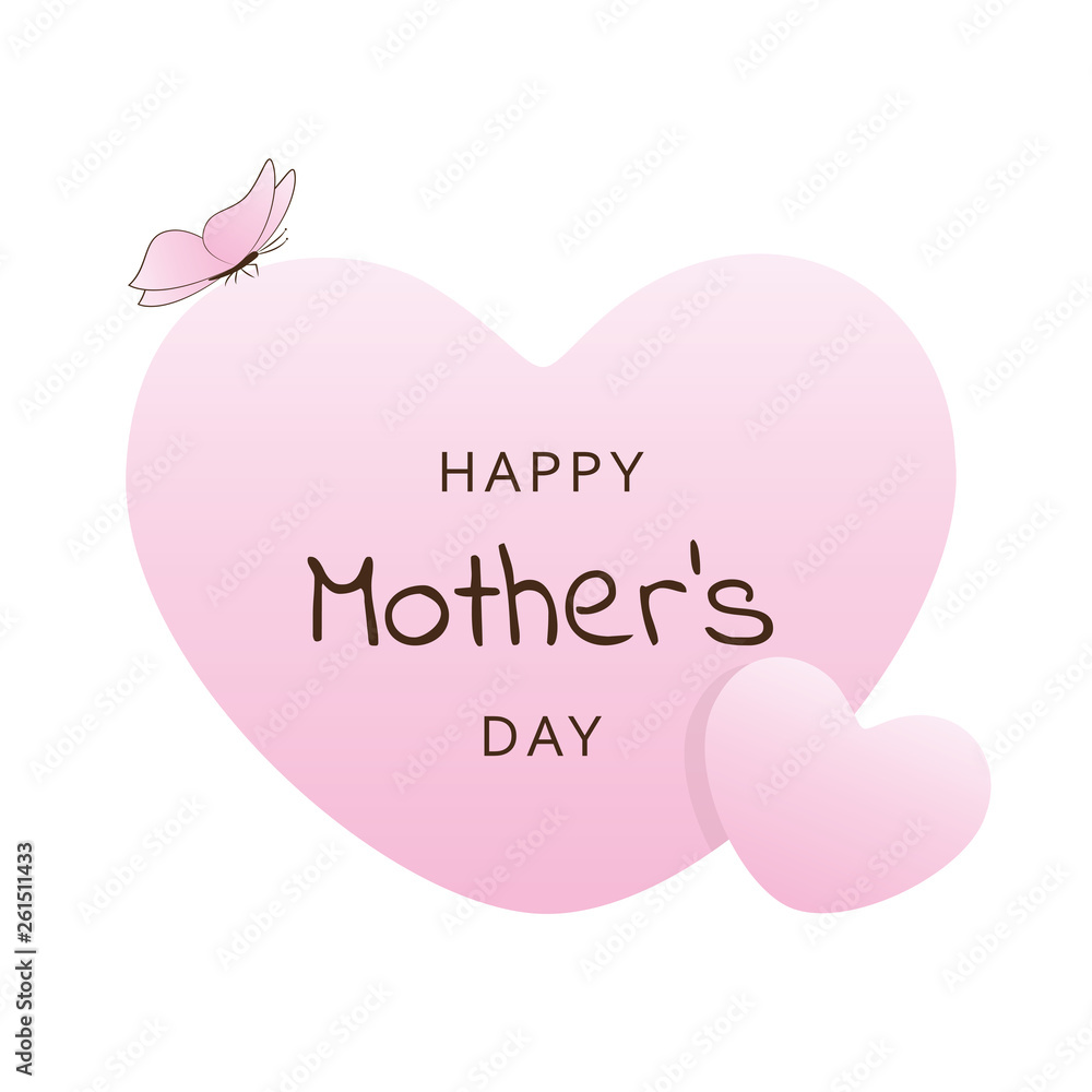 happy mothers day design with two pink hearts and butterfly vector illustration EPS10