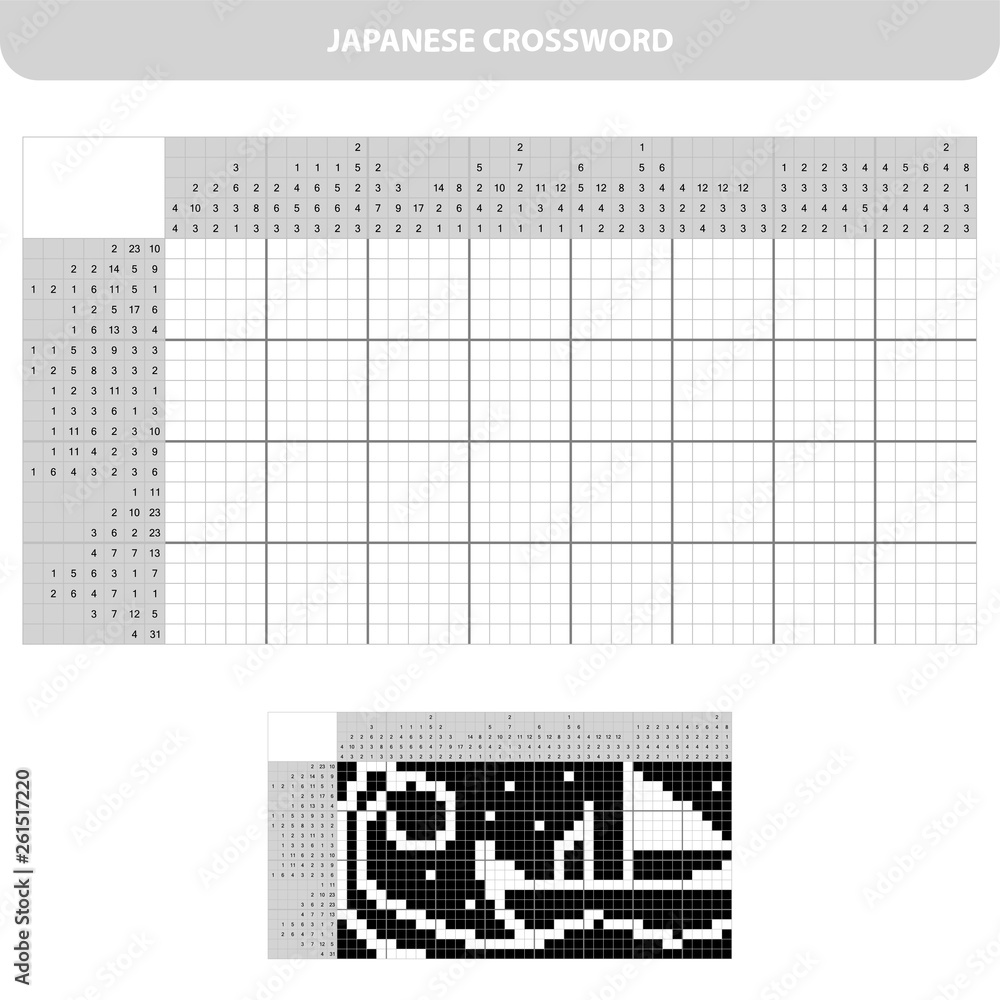 Vecteur Stock Ship Black and white japanese crossword with answer Vecteur Stock Ship Black and white japanese crossword with answer