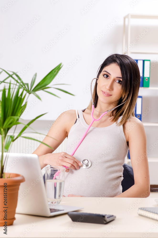 Young pregnant employee working in the office Young pregnant employee working in the office