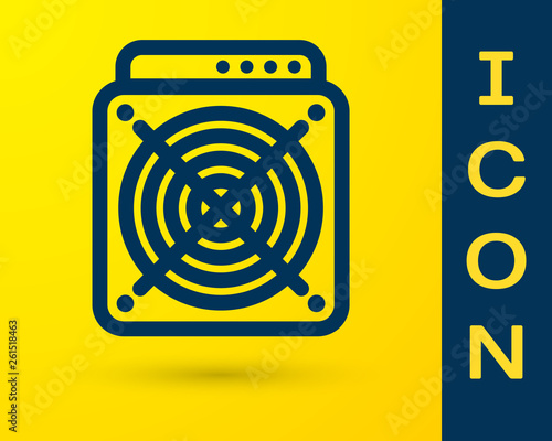 Blue ASIC Miner icon isolated on yellow background. Cryptocurrency mining equipment and hardware. Application specific integrated circuit. Vector Illustration