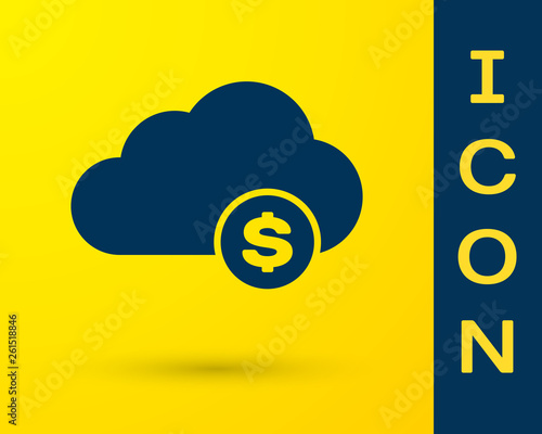 Blue Cryptocurrency cloud mining icon isolated on yellow background. Blockchain technology, bitcoin, digital money market, cryptocoin wallet. Vector Illustration