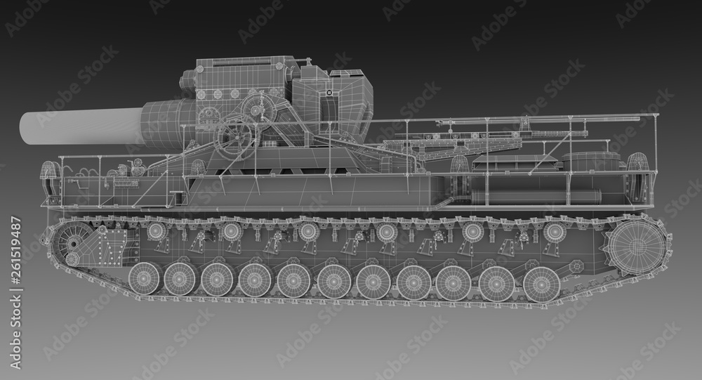 Wire Frame - Profil of German Mortar Karl with straight barrel Wire Frame - Profil of German Mortar Karl with straight barrel