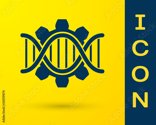 Blue Genetic engineering icon isolated on yellow background. DNA analysis, genetics testing, cloning, paternity testing. Vector Illustration