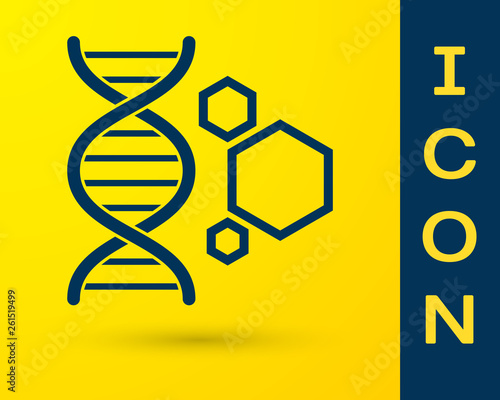 Blue Genetic engineering icon isolated on yellow background. DNA analysis, genetics testing, cloning, paternity testing. Vector Illustration