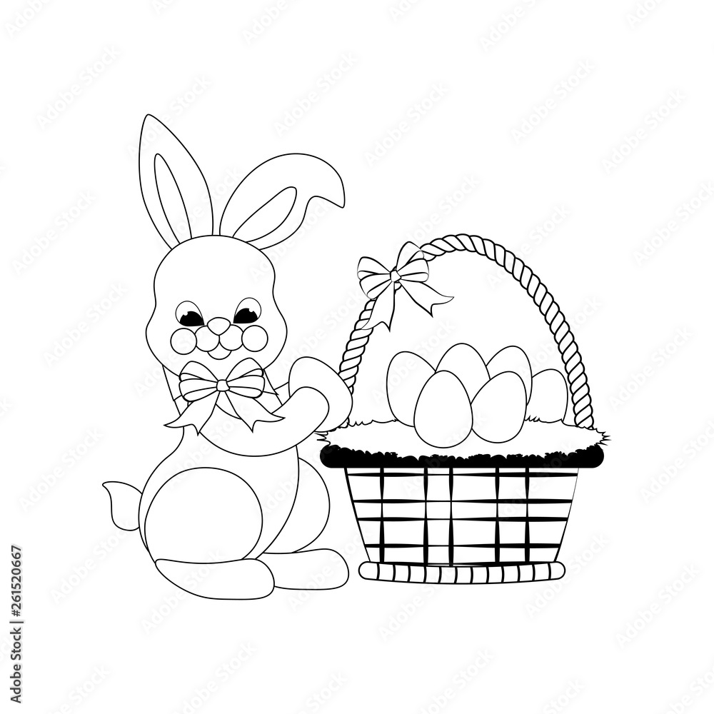 Easter rabbit with basket outline Easter rabbit with basket outline