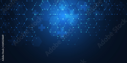 Abstract medical background with hexagons pattern. Concepts and ideas for healthcare technology, innovation medicine, health, science and research.