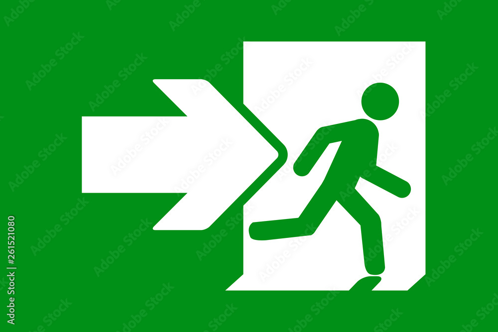 Green emergency exit sign. Green emergency exit sign.