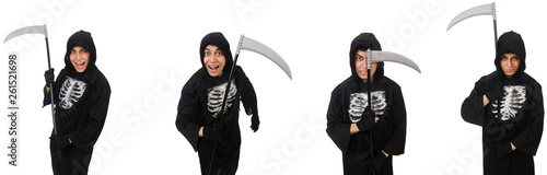 Young man with scythe in halloween concept 