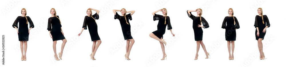 Pretty pregnant woman in black dress isolated on white Pretty pregnant woman in black dress isolated on white