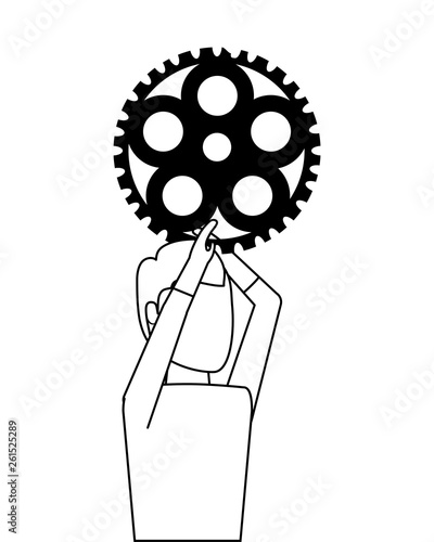 young man with gear pinion