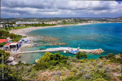 Kolymbia beaches with the rocky coast and bright sea in Rhodes island, Greece.