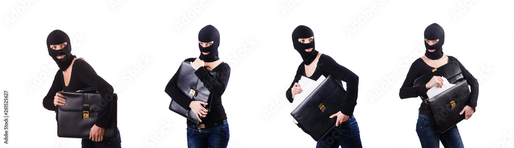 Industrial espionage concept with person in balaclava Industrial espionage concept with person in balaclava