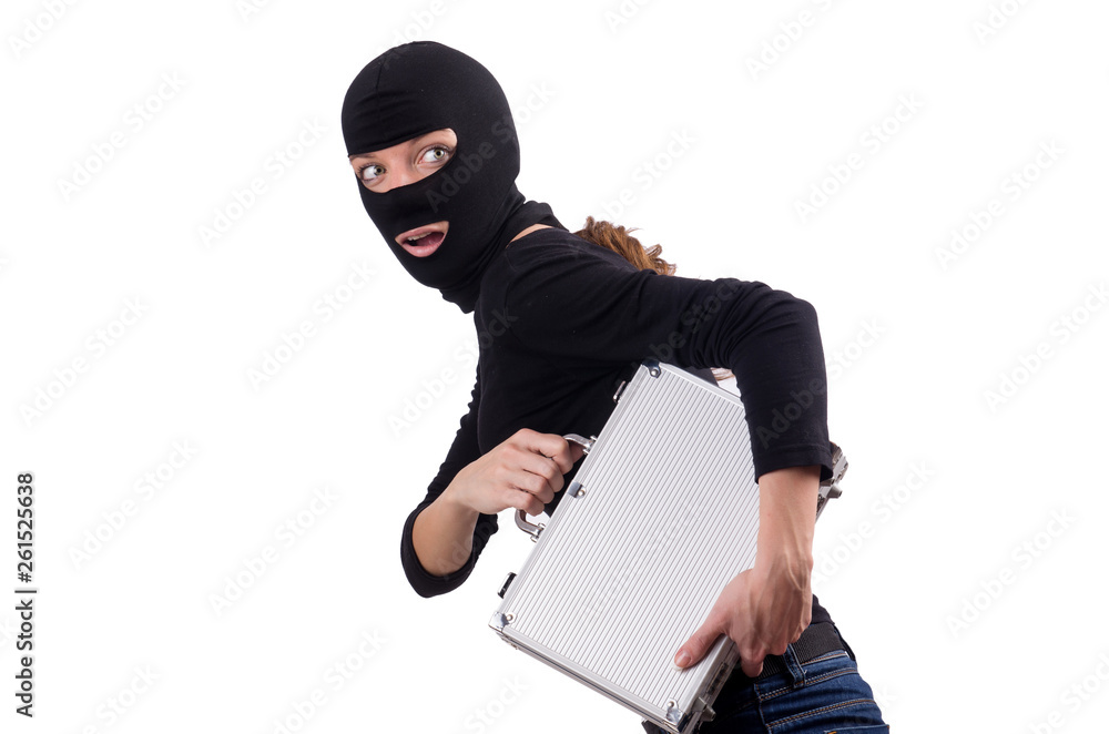Woman wearing balaclava isolated on white Woman wearing balaclava isolated on white