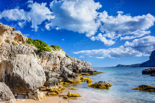 Fototapeta Naklejka Na Ścianę i Meble -  Kolymbia beaches with the rocky coast and bright sea in Rhodes island, Greece.