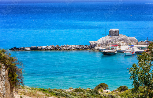 Fototapeta Naklejka Na Ścianę i Meble -  Kolymbia beaches with the rocky coast and bright sea in Rhodes island, Greece.