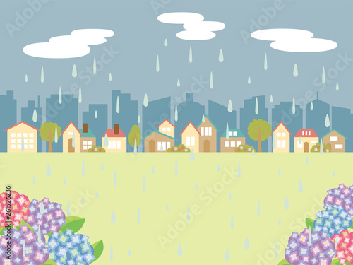 雨の街並み