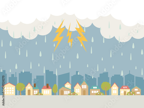雨の街並み