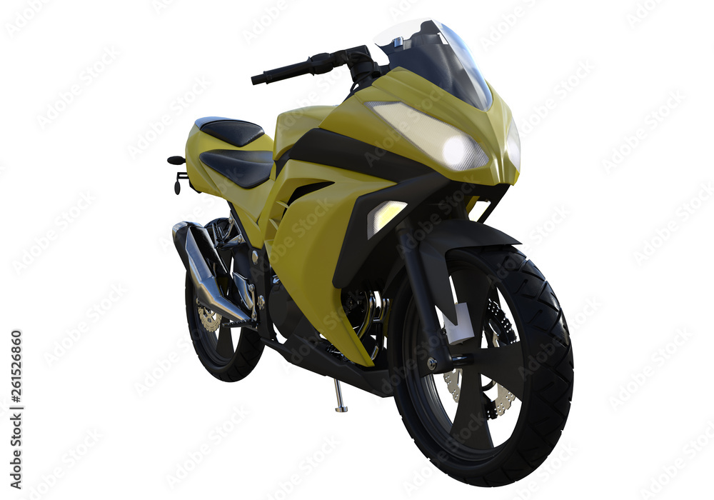 yellow motorcycle isolated on white background