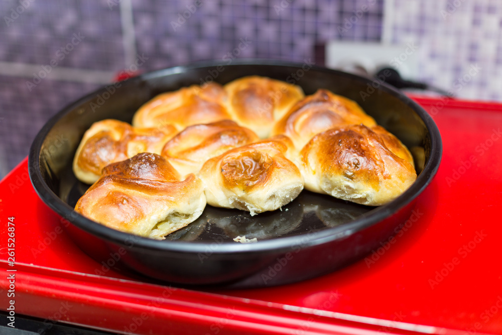 Hot samsa with lamb on the surface of the electric stove Hot samsa with lamb on the surface of the electric stove