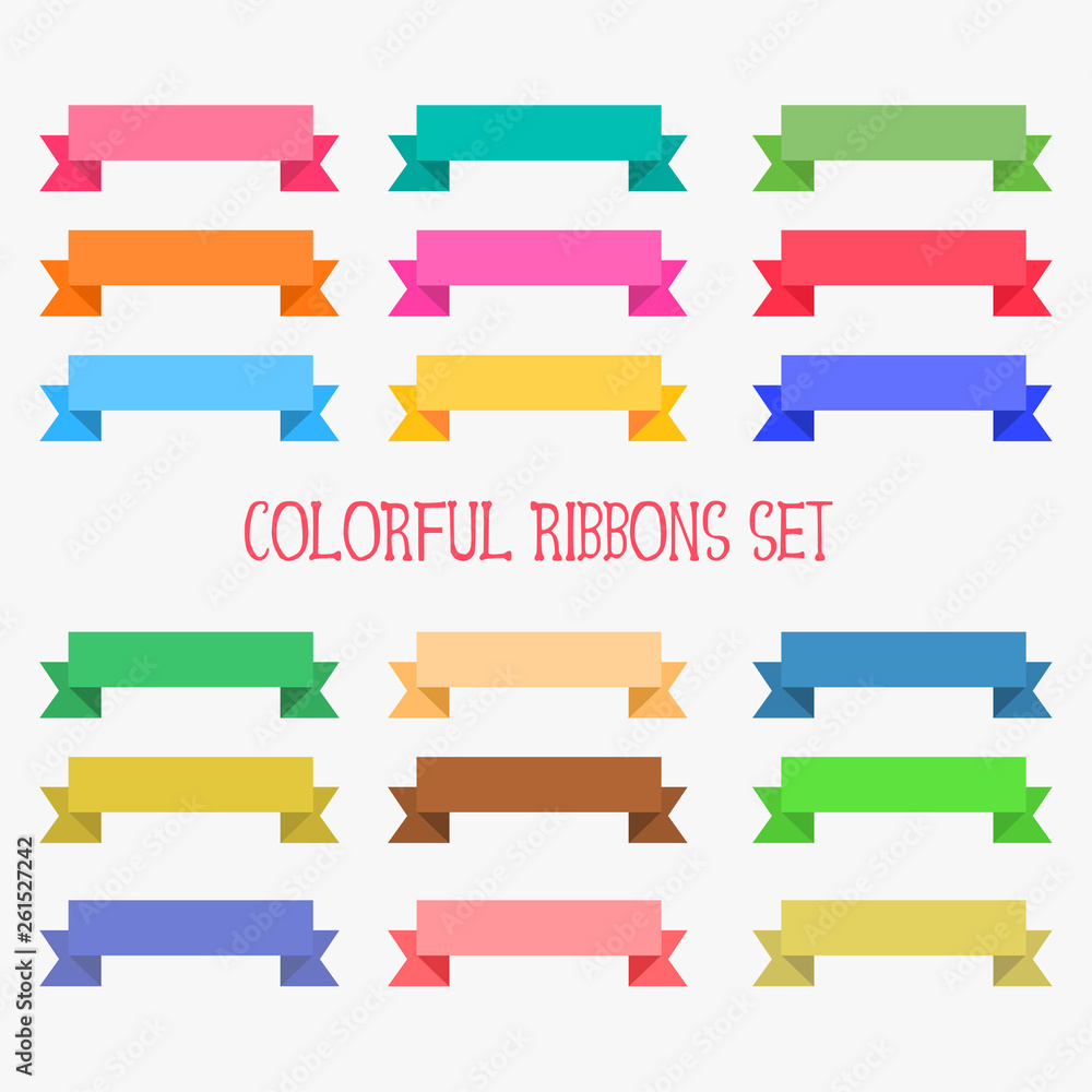 big set of flat colorful ribbons banner