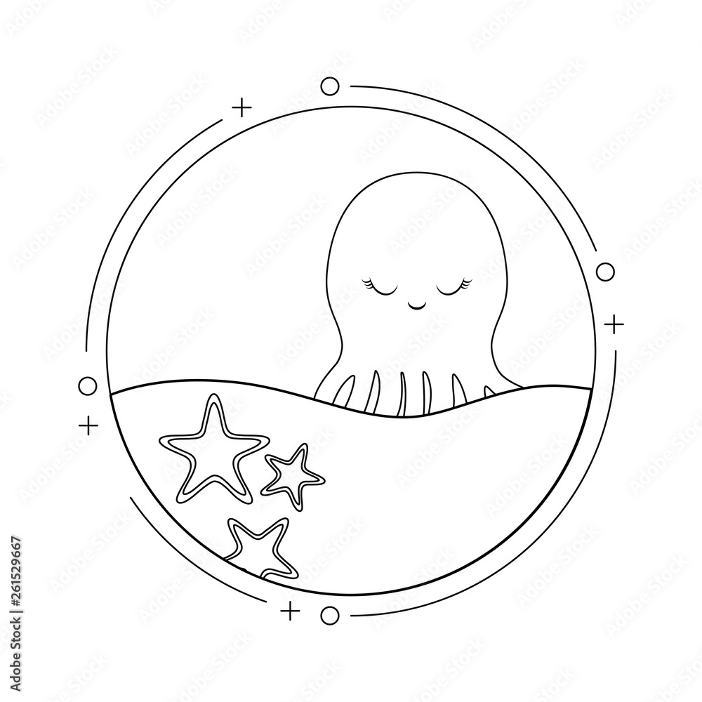 Obraz premium cute octopuses with sea in frame circular