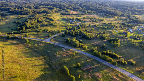 Top view of the road through the agricultural field © Konstantin