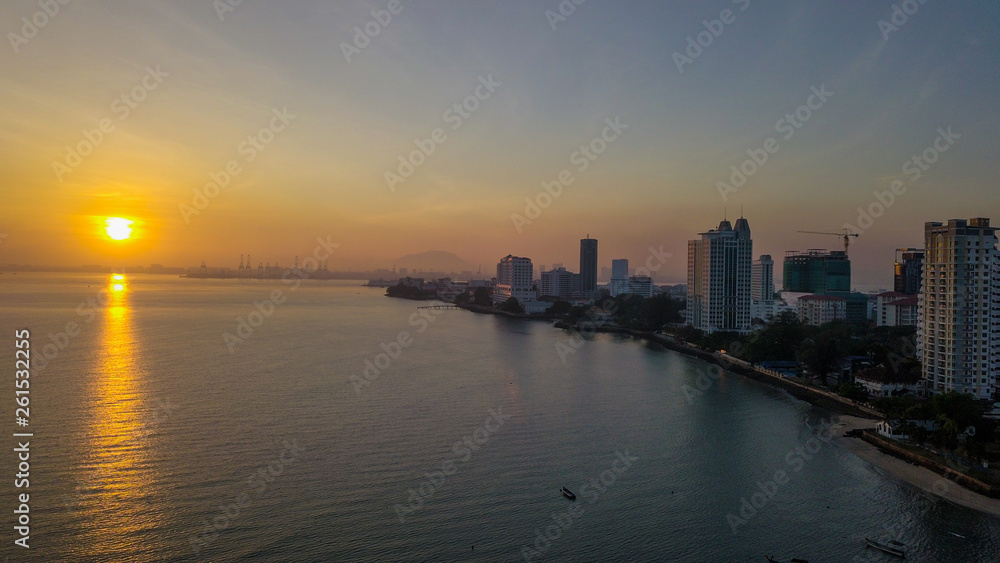 Aerial view of penang during sunrise early in the morning Aerial view of penang during sunrise early in the morning