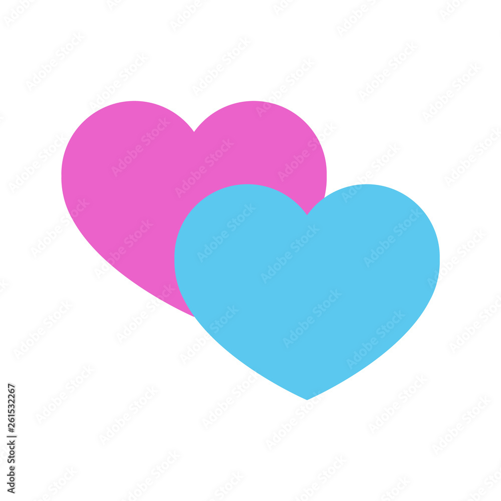 Two hearts pink and blue in pastel colors. Vector illustration. Valentine's Day. Symbol of love.Vector illustration. Modern color.