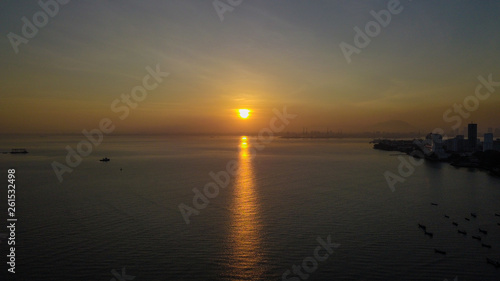 Fototapeta Naklejka Na Ścianę i Meble -  aerial view of sunrise in Penang Malaysia near the beach